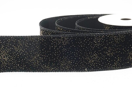 Zwart/gouden glinsterende stof, effen velourslint_KW0476GC-53G-53